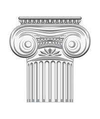 Antique column. Ionic Pillar. History ancient. Historical building. Monochrome icon. Vector illustration isolated on white background