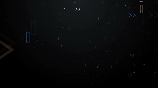 loopable 3d rendering moving particle background, particles are made of symbols that has random size, opacity and lifetime