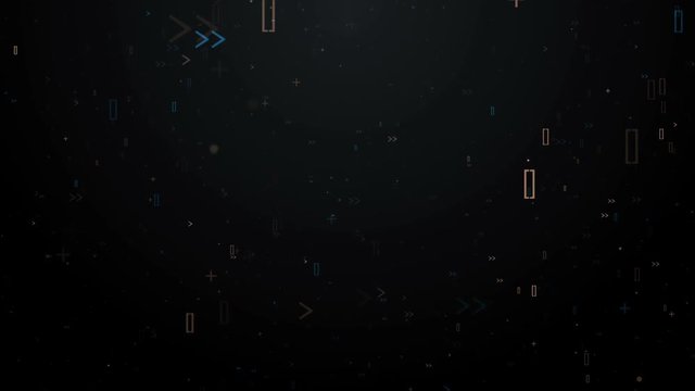 loopable 3d rendering moving particle background, particles are made of symbols that has random size, opacity and lifetime