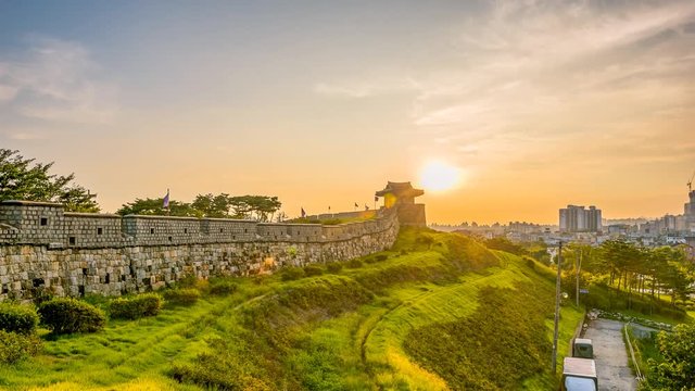 Timelapse Suwon Changanmun gate of Hwaseong Fortress in Suwon, South Korea.