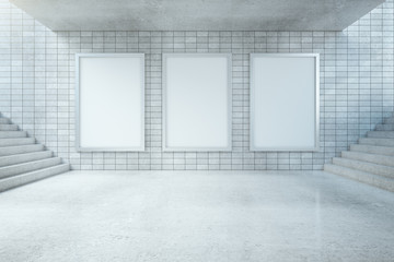 Underground hall with blank banners