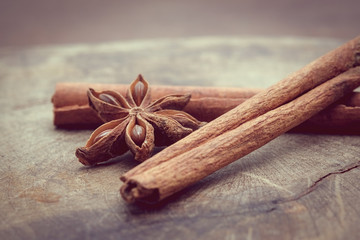 cinnamon sticks with filter effect retro vintage style