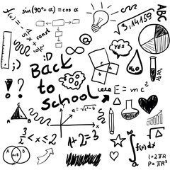 Back to school - set of school doodle illustrations, vector