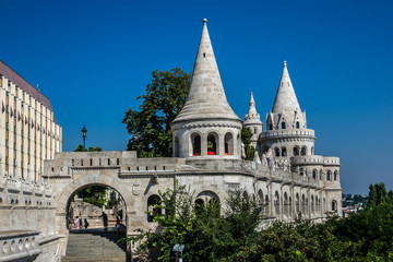 Fisherman's Bastion (1895), Danube Buda bank, Budapest. Hungary.