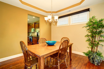 Dining wooden table and chair set. Dining room design