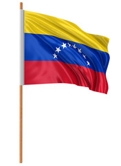 Fototapeta na wymiar 3D Flag of Venezuela with fabric surface texture. White background.