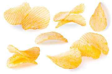 Naklejka premium potato chips close-up isolated