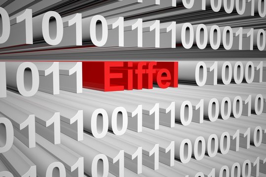 Eiffel in the form of binary code, 3D illustration