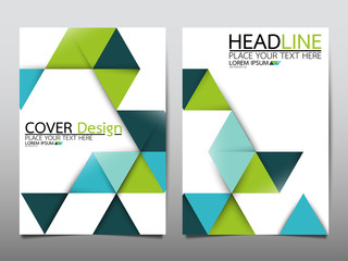 Blue and green triangle cover business brochure vector design, Leaflet advertising abstract background, Modern poster magazine layout template, Annual report for presentation.