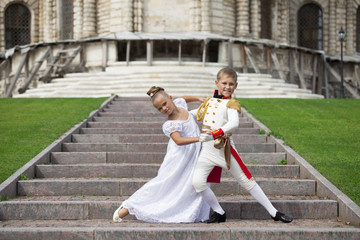 Obraz premium Childrens ballroom dance couple in suits