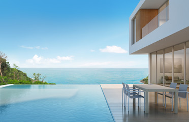 Fototapeta na wymiar Beach house with sea view in modern design - 3d rendering