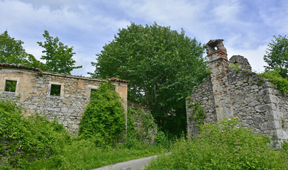 A derelict farming building in the historic village of Jelovice in Primorje-Gorski Kotar County in...