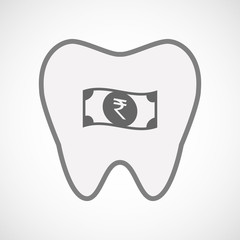 Isolated line art tooth icon with  a rupee bank note icon