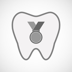 Isolated line art tooth icon with  a medal