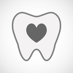 Isolated line art tooth icon with  the heart poker playing card