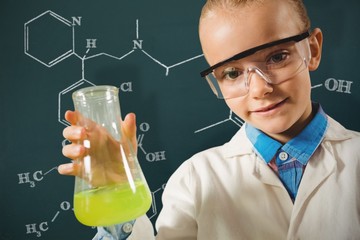 Composite image of girl dressed as a chemist