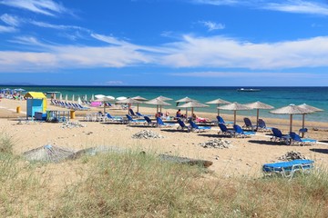 Greek Island - Corfu (Kerkyra). Summer vibes in Greece. Greek beach. Issos, Corfu.