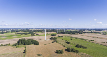 Fototapeta na wymiar Wind turbines in Suwalki. Poland. View from above. Summer time.