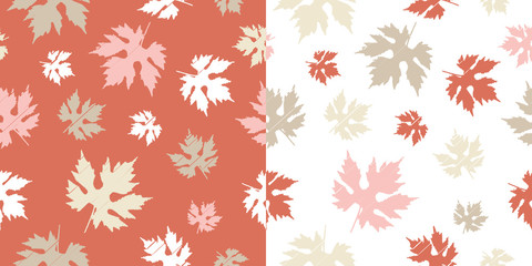 Set of 2 seamless vector background with decorative leaves. Print. Cloth design, wallpaper.