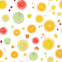 Seamless pattern with watercolor citrus
