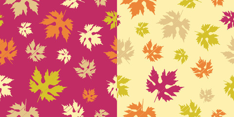 Fototapeta na wymiar Set of 2 seamless vector background with decorative leaves. Print. Cloth design, wallpaper.