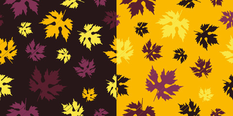 Set of 2 seamless vector background with decorative leaves. Print. Cloth design, wallpaper.