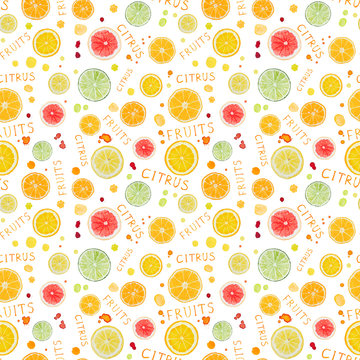 Seamless pattern with watercolor citrus fruit