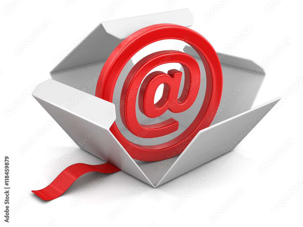 Poster open package with e-mail sign. image with clipping path