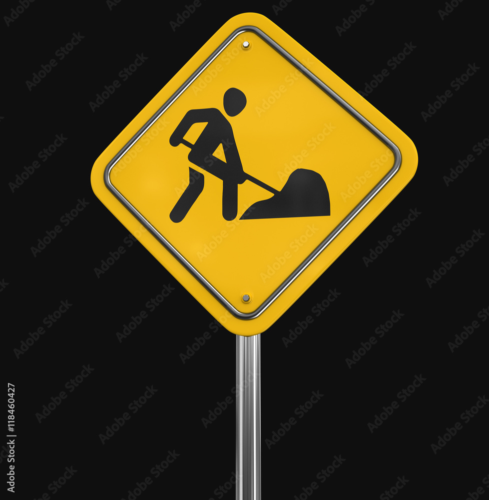 Poster road work sign. image with clipping path