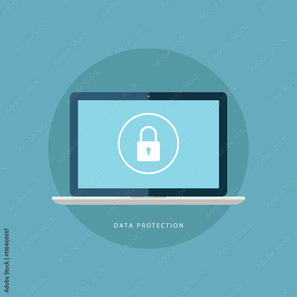 Poster data protection icon. internet security symbol. identification and protection sign. flat vector illu
