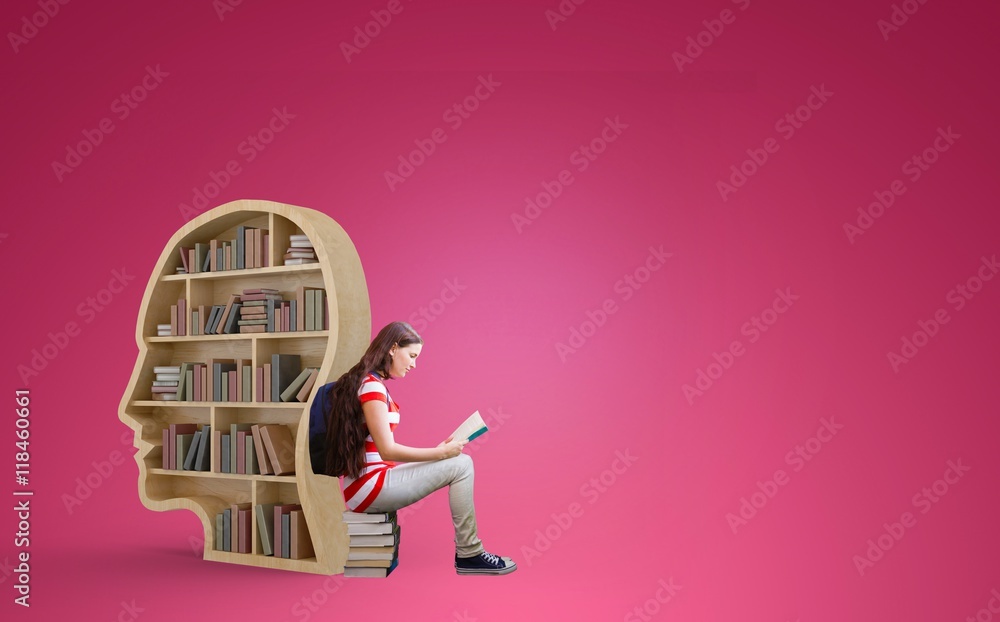 Canvas Prints Composite image of student reading book in library