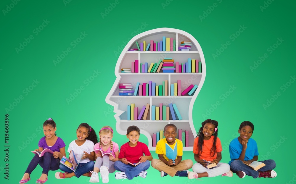 Poster composite image of elementary pupils reading books