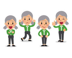 Cartoon senior woman character poses