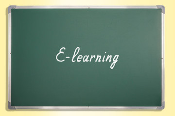 Education theme. Isolated chalkboard with E-Learning title. Clip