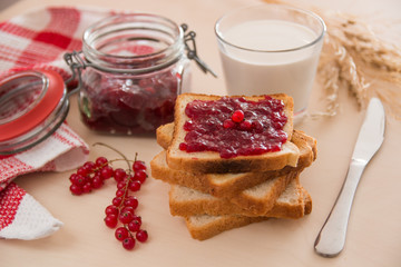 bread with jam for breakfast and milk