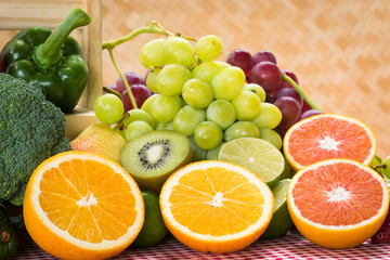 Obraz na płótnie Canvas Arrangement fresh fruits and vegetables for healthy