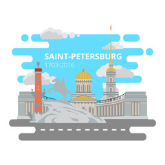 Saint-Petersburg flat cityscape. Vector set.