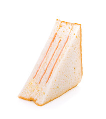 Bologna mayonnaise sandwich on white background.