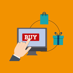 computer bag gift online payment shopping ecommerce icon. Flat illustration. Vector graphic