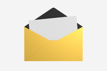 Golden Envelope with Blank Letter Isolated, 3D Rendering