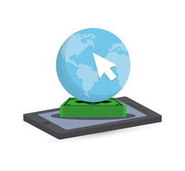 planet cursor bills smartphone online payment shopping ecommerce icon. Flat illustration. Vector graphic