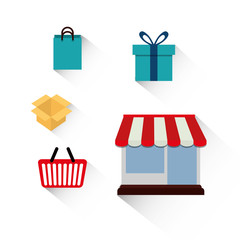 shopping basket store box gift bag online payment ecommerce icon. Flat illustration. Vector graphic
