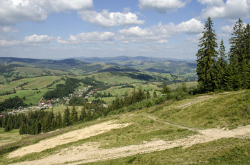 Naklejka na ściany i meble Mountain landscape of Ukrainian Carpathians 