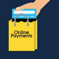 shopping bag credit card online payment ecommerce icon. Flat illustration. Vector graphic