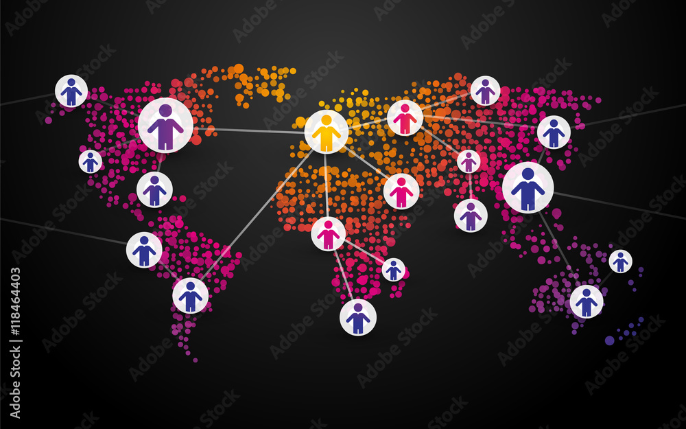 Canvas Prints people symbol connection on a beautiful map of the world