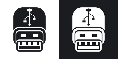 Vector usb stick icon. Two-tone version on black and white background