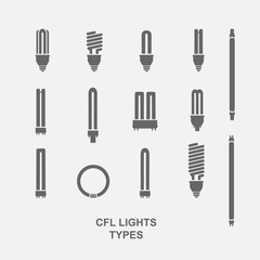 CFL Light bulb base type icon set in grey