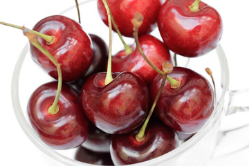 Close up of Red cherry in glass.