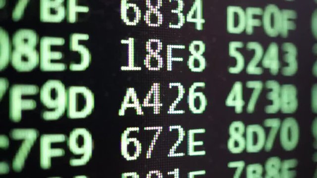 Hexadecimal binary code on computer screen. Technology concept.