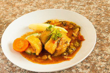 Fish Dish - Steamed Fish Filet Served with Sliced Carrots and Wedged Boiled Potatoes